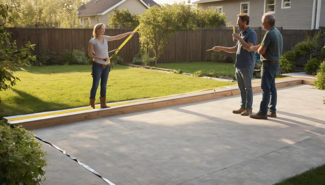 A homeowner reviewing a patio layout with a local concrete provider in the Orange area
